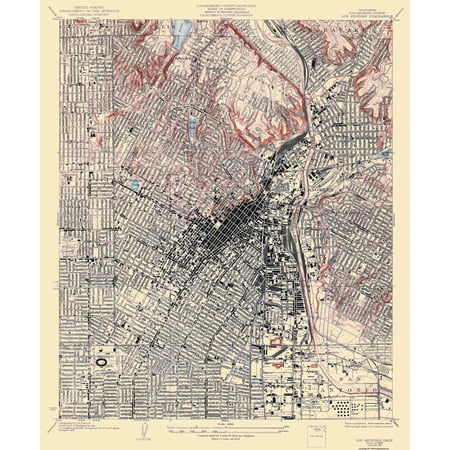Topographical Map - Los Angeles California Quad - USGS 1928 - Vintage Wall Art