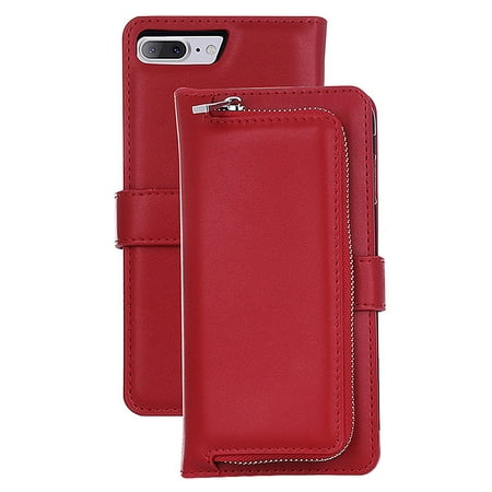 2 IN 1 Leather Wallet Case with Removable Back Cover for iPhone 7