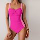 thumbnail image 5 of Traje de Baño de Color Sólido de las Mujeres, Doble Correa Delgada Plisada una Pieza para la Playa Y la Piscina, Traje de Baño de Verano Sexy con Cobertura Completa, 5 of 8