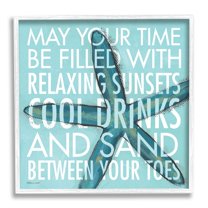 Stupell Industries Sunsets Cool Drinks Sand Beach Phrase Blue Starfish, 24 x 24, Design by Stephanie Workman Marrott