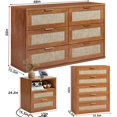 thumbnail image 4 of LEYAOYAO 3-Piece Boho Bedroom Furniture Set, Rattan 5 Drawer Dresser, 6 Drawer Dresser and 2 Drawer Nightstand with Charging Station, Tea Brown, 4 of 7