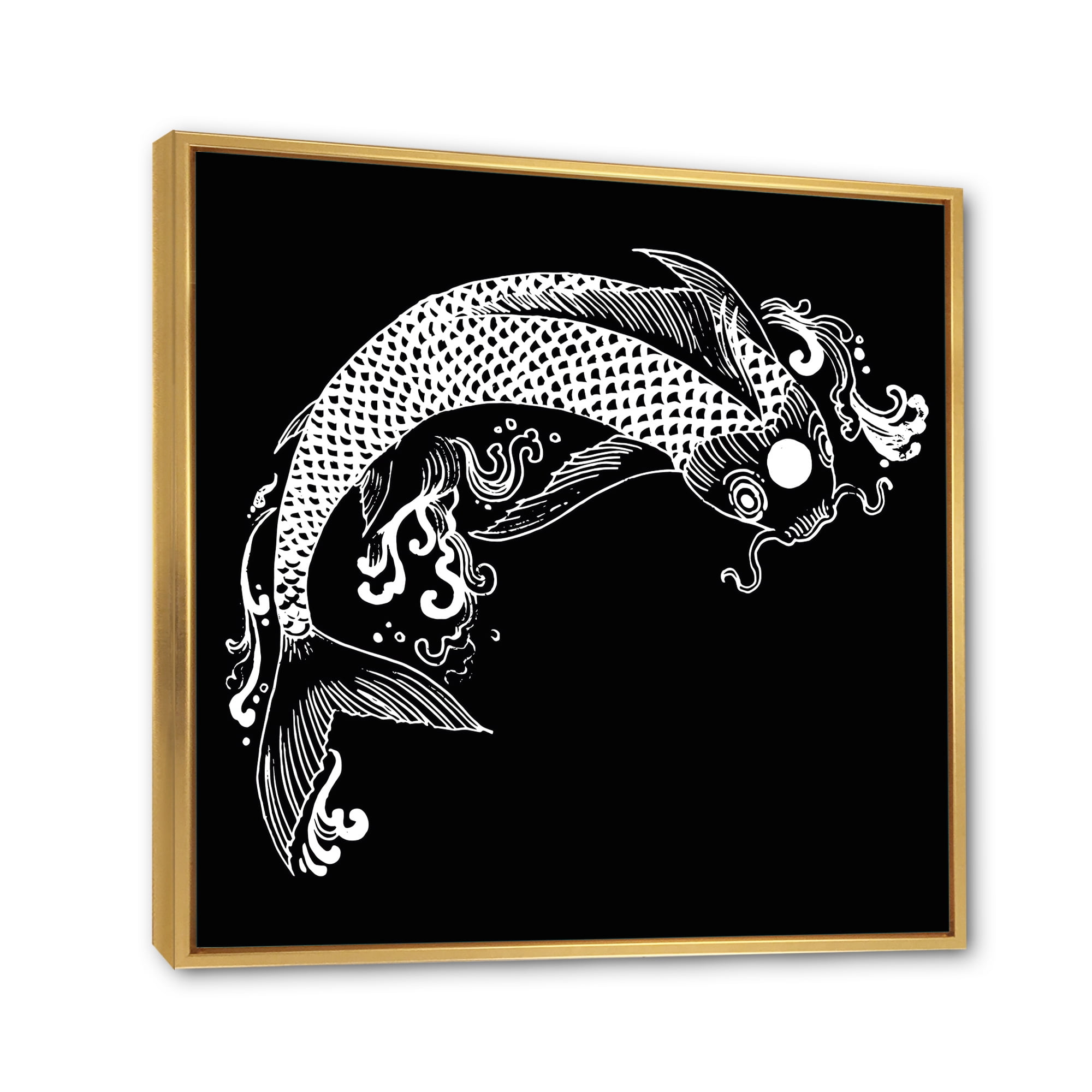 Designart 'Chinoiserie With Koi Fish I' Traditional Framed Canvas Wall Art Print