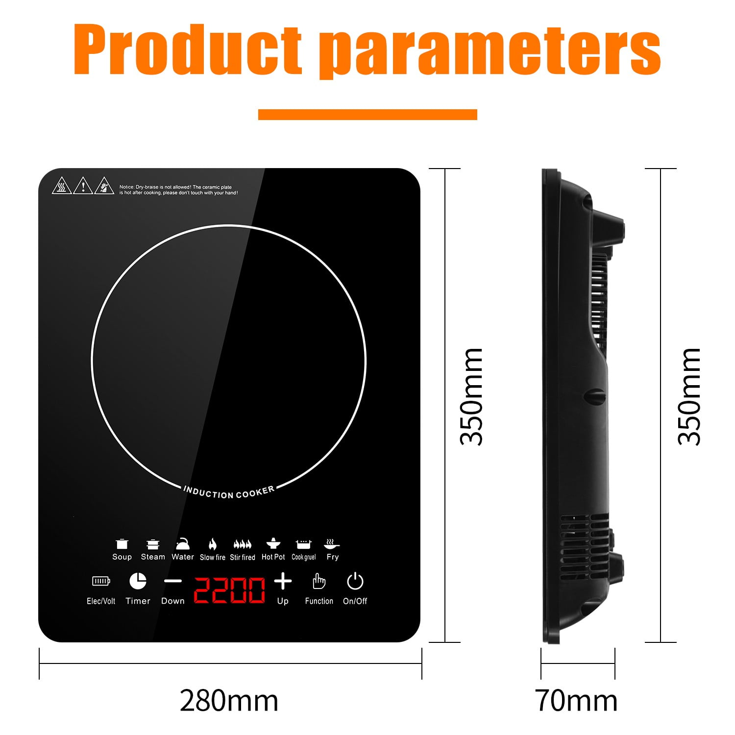 Cikuci 2200W Portable Induction Countertop Burner, 8 Temp Levels, Timer,  Auto Pot Detection, Child Safety Lock