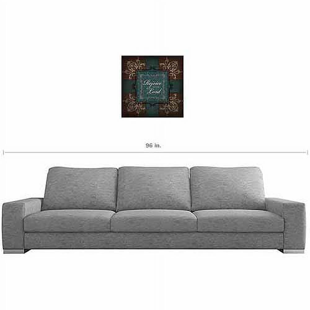 Rejoice in The Lord Panel Ornate Corner Scroll Religious Typography Brown & Blue Canvas Art by Pied Piper Creative