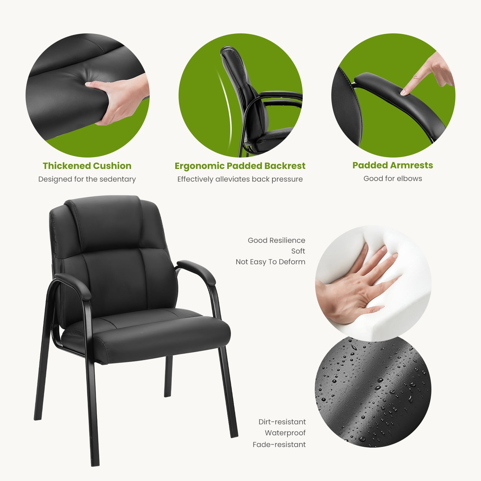 GIANNA Faux Leather Waiting Room Chair, Office Guest Chair with Padded Arms, for Reception, Conference, Meeting, or Home Use, Basic Black(1 PCS)