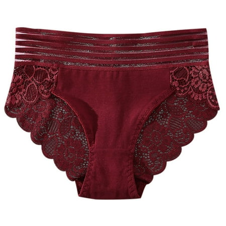 BYHONG Women s Low Waist Lace Briefs Solid Color Crotch Underwear Panties Womens Panties Red M