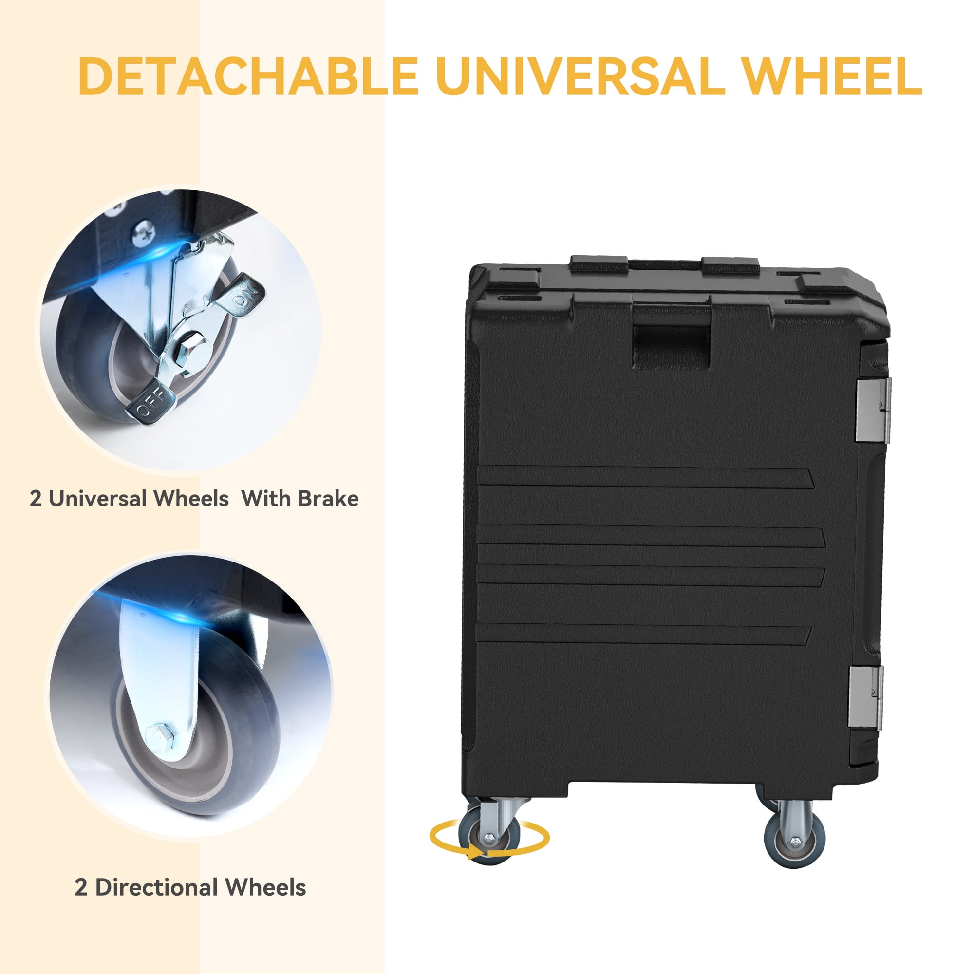 Uforic 127-Quart Rectangular Insulated Food Container with Wheels, 3-Layer Plastic Food Carrier Box (Black)