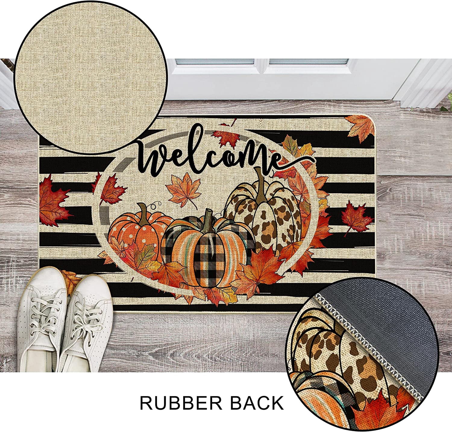 Hexagram Fall Door Mats 17x30 Inch, Fall Welcome Mats Outdoor, Autumn Fall Pumpkin Farmhouse Buffalo Plaid Doormats for Front Door Decorations, Decorative Fall Decor for Home