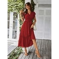 thumbnail image 3 of Vestido PRETTYGARDEN Bohemio Maxi Floral con Escote Cruzado en V Vino Rojo Talle S, 3 of 8