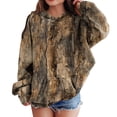 thumbnail image 2 of Gubotare Camo Hoodie Kids Cute Hoodies Maple Leaf Print Oversized Drop Shoulder Fleece Hooded Sweatshirt Pullover With Pocket (Coffee, 9-10 Years), 2 of 7