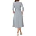 thumbnail image 3 of Vestido de trabajo para mujeres INSPIRE CHIC, corte A, mangas 3/4, vestido midi elegante, gris, talla S, 3 of 6