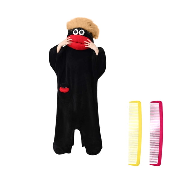 Domzest Big Mouth Monster Onesie Silly Funny Cozy Onesie Pajamas With Matching Two Combs for Home Loungewear, Pajama Party & Halloween (No Shoes Included) Black S