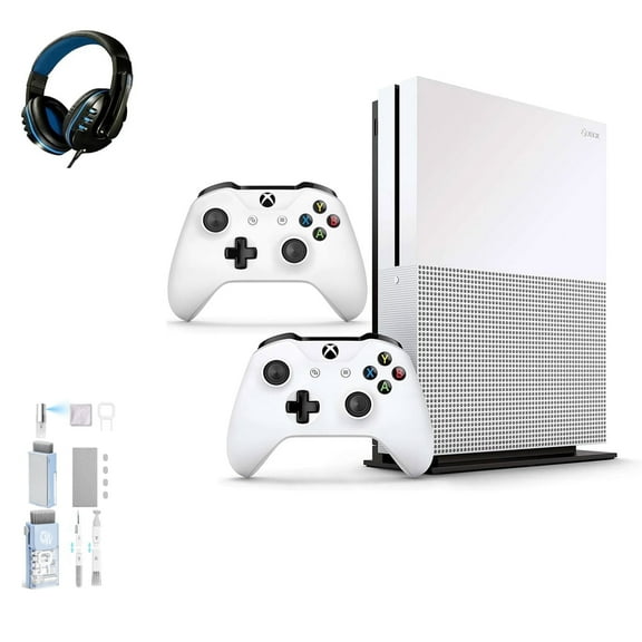 Pre-Owned Microsoft Xbox One S 500GB with 2 Controller, 4K Ultra HD White with BOLT AXTION Cleaning Kit Headset Bundle ( )