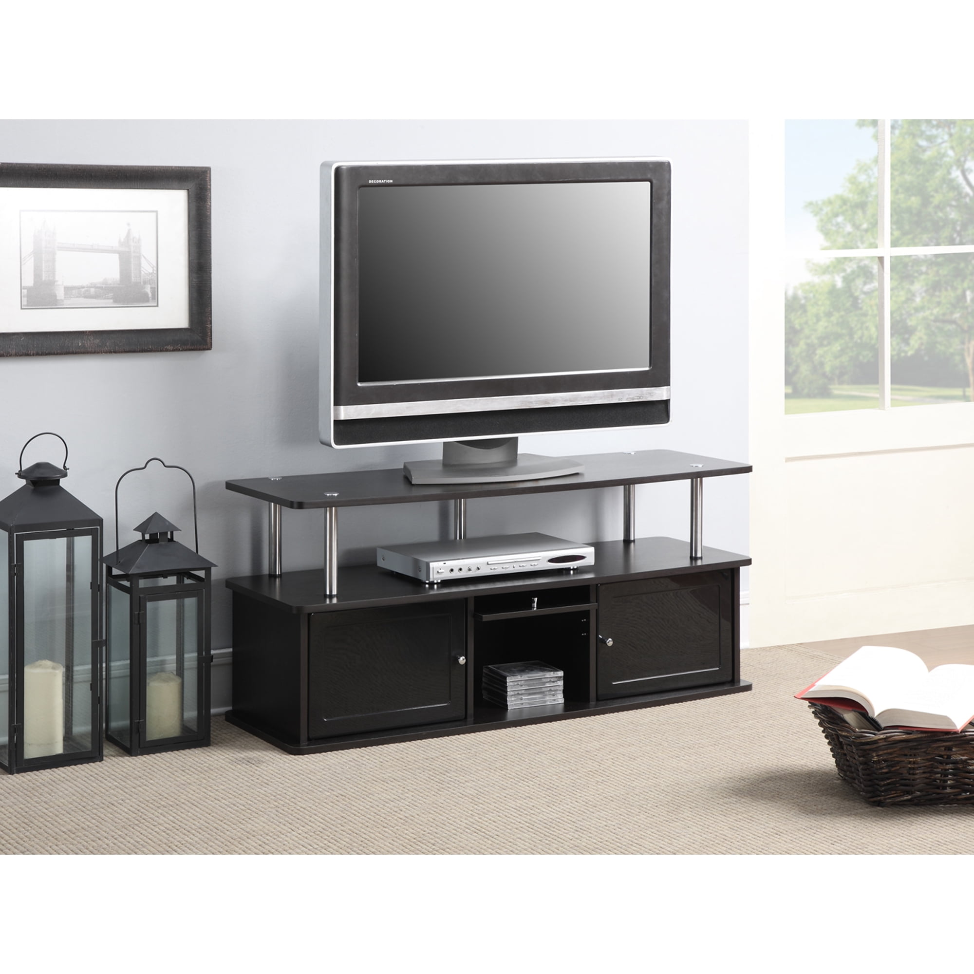 Convenience Concepts Designs2Go TV Stand w/ 3 Storage Cabinets & Shelf for TVs up to 55 Espresso