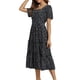 thumbnail image 3 of VISgogo Vestido de manga corta para mujer, vestido holgado con cintura elástica y cuello cuadrado con estampado de corazón pequeño, ropa informal simple de una pieza VISgogo  moda, 3 of 5