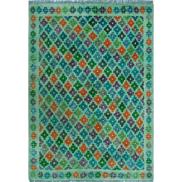 Balochi Urbi Lt. Blue/Green Rug, 4'9" x 6'7"