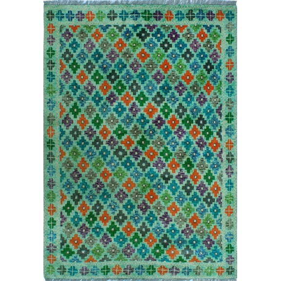 Balochi Urbi Lt. Blue/Green Rug, 4'9" x 6'7"