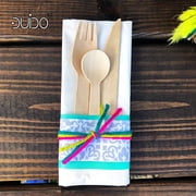 Disposable Wooden Cutlery Utensils Set ‚(Pack of 275) 110 Forks 55 Knives 110 Spoons, 5.5-inch Set Eco-Friendly Compostable Silverware Kit Biodegradable Party Supplies Events