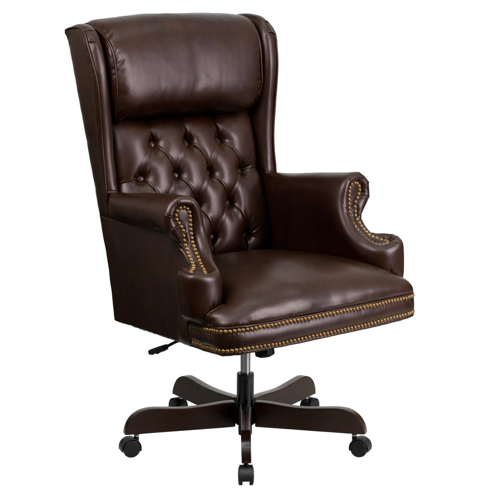 A Line Furniture Executive Traditional Button Tufted Brown Leather
