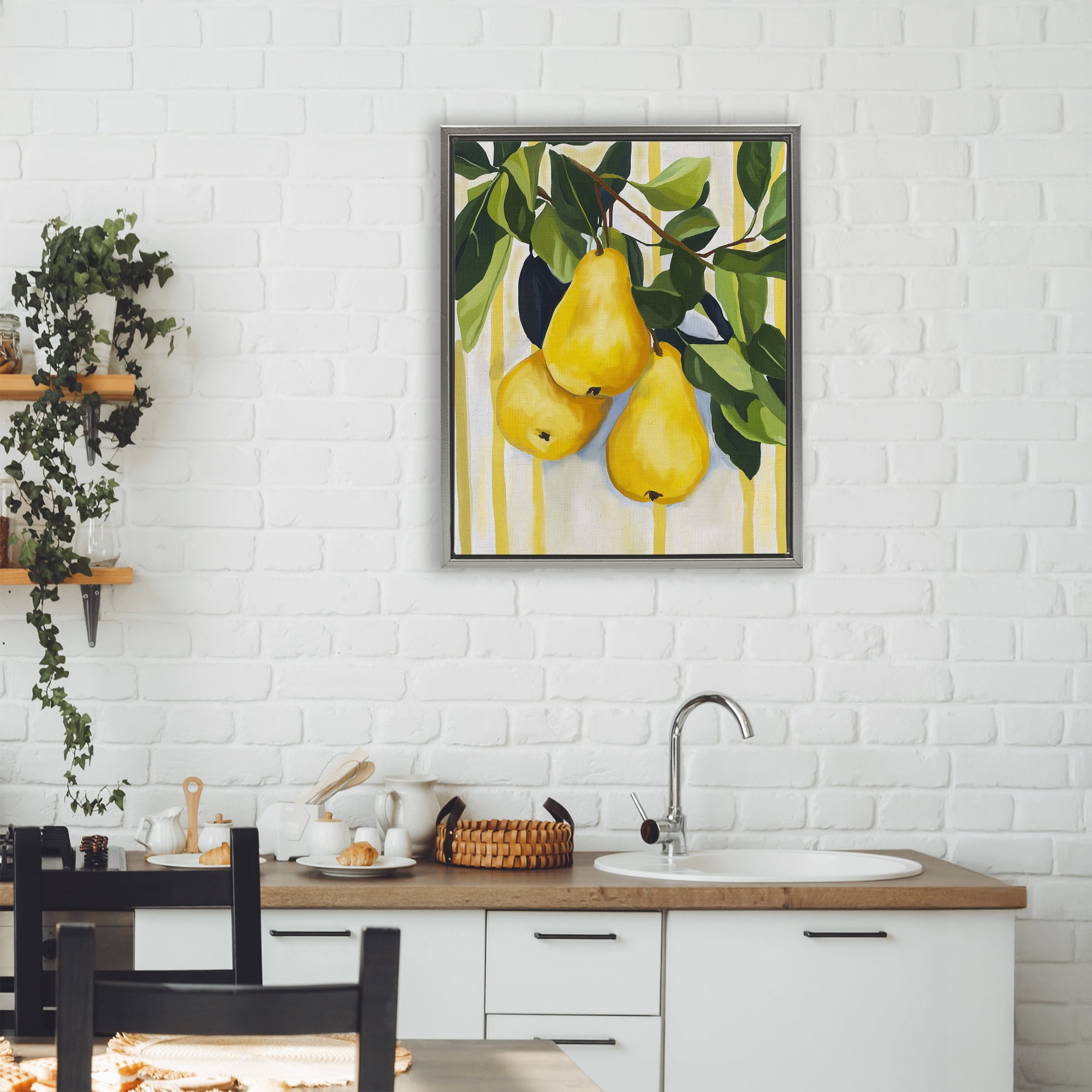 Stupell Industries Pears on Lush Branch Gray Framed Floater Canvas Wall Art, design by Yen