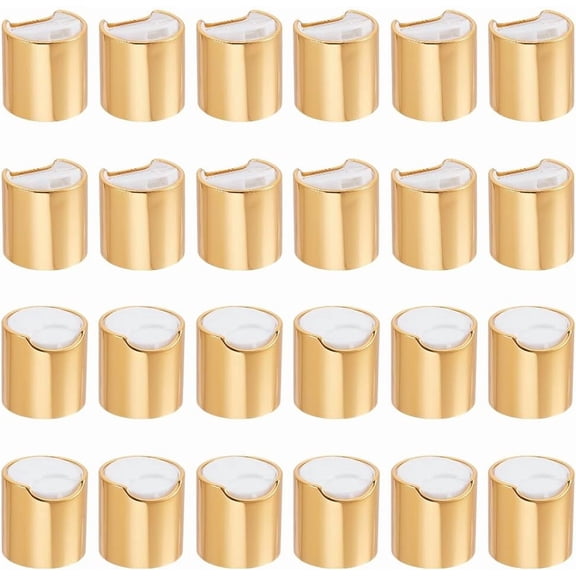24Pcs Gold Aluminized Plastic Disc Top Caps 24/410 Aluminum Thread Cap for Bottle 24mm Inner Diameter Replacement Press Caps Durable Dispensing Lids for DIY Golden