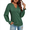 thumbnail image 3 of Tops Casuales de Larga con Cuello en V para Mujer, Camisetas Holgadas de y Otoño Verde Oscuro L, 3 of 8