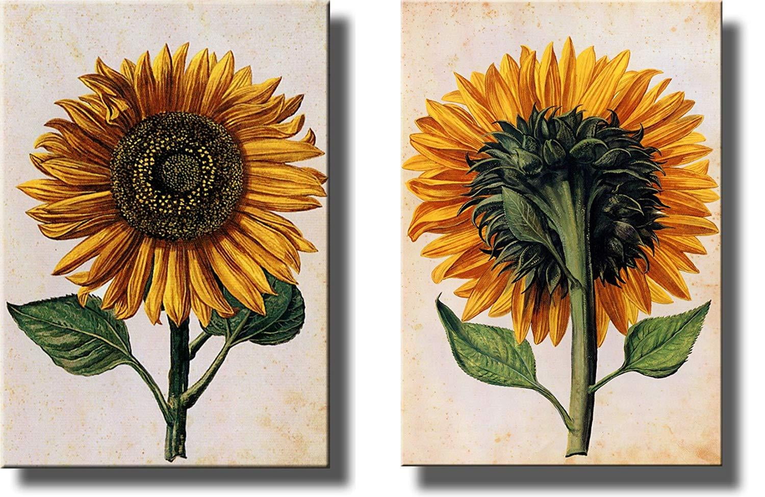 Sunflowers Picture on Stretched Canvas, Set of 2 , Wall Art Decor Ready