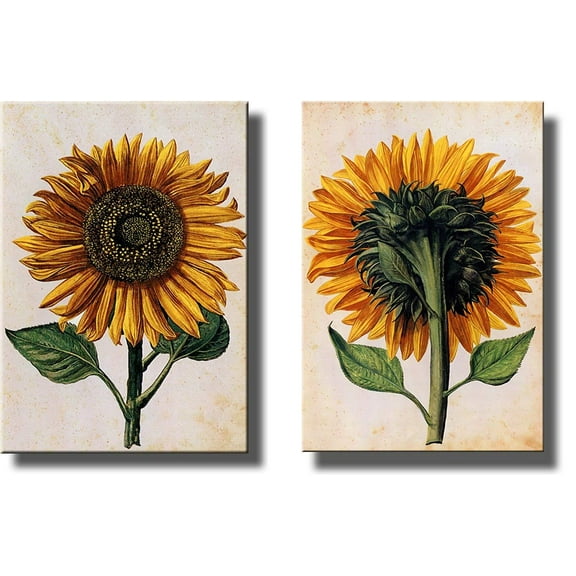Sunflowers Picture on Stretched Canvas, Set of 2 , Wall Art Decor Ready to Hang!.
