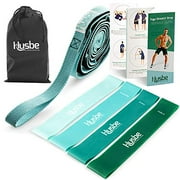 Husbe Exercise Set: 4. Levels of Resistance Bands. and 1. Non-Elastic Nylon Stretch Out Strap. Carry Bag, Work-Out Guide.