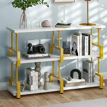 Uforic 3-Tier Modern Bookcase, White & Gold Bookshelf, Open Storage Bookcase for Entryway, Living Room, Home, Office
