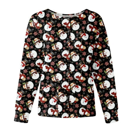 

jsaierl Scrub Jackets for Women Christmas Cardigan Button Down Deer Print Long Sleeve Shirts Tops Holiday Nurse Work Uniform Plus Size with Pockets