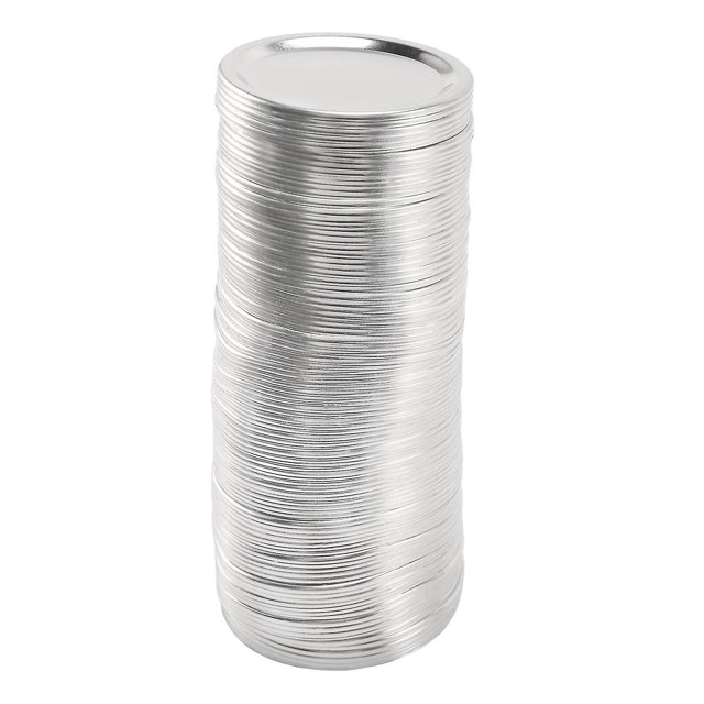 100 Uds. Tapas de enlatado de tarro de masón de 70mm de boca Regular, tapas plateadas reutilizables a prueba de fugas con