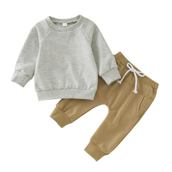 Sngxgn Toddler Boy's 2 Piece Fall Outfit Long Sleeve Pullover Sweatshirt and Sweatpants(Grey,110)