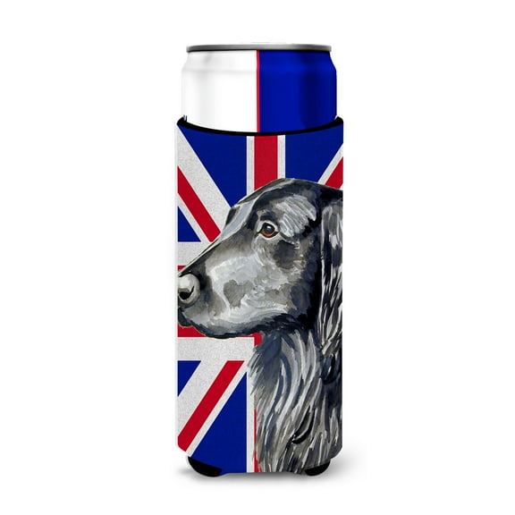Flat Coated Retriever with English Union Jack British Flag Ultra Hugger for slim cans