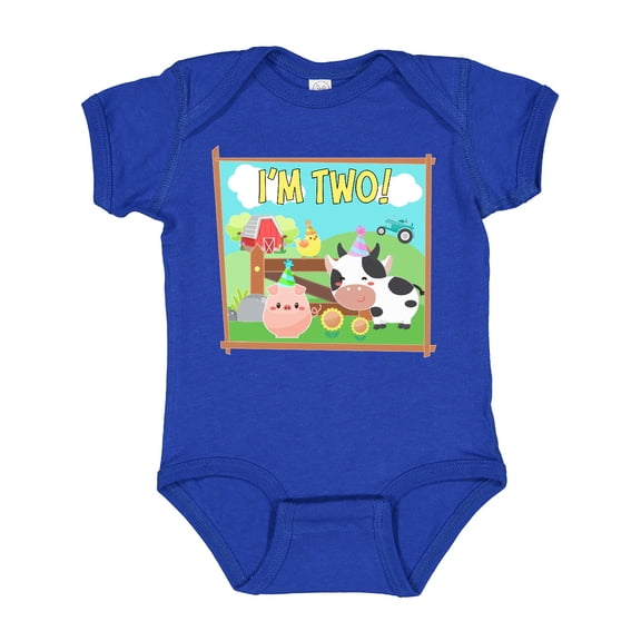 Inktastic I'm Two Farm Animals Wearing Birthday Party Hats Boys or Girls Baby Bodysuit