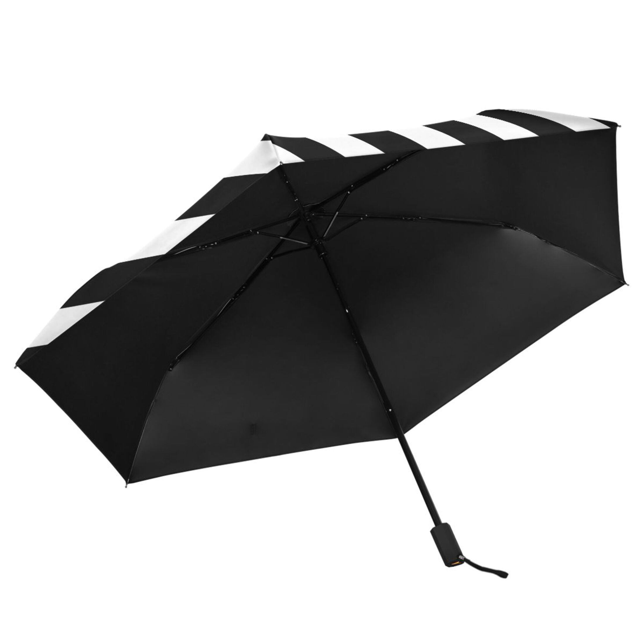 Compact Sun Umbrella Windproof Travel Umbrellas for Rain Strong Portable UV Protection Black and White Striped