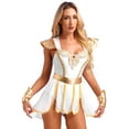 thumbnail image 2 of TiaoBug Womens Halloween Ancient Roman Bodysuit Costume Metallic Cape Petal Skirt with Wristbands Fancy Dress White 3XL, 2 of 7