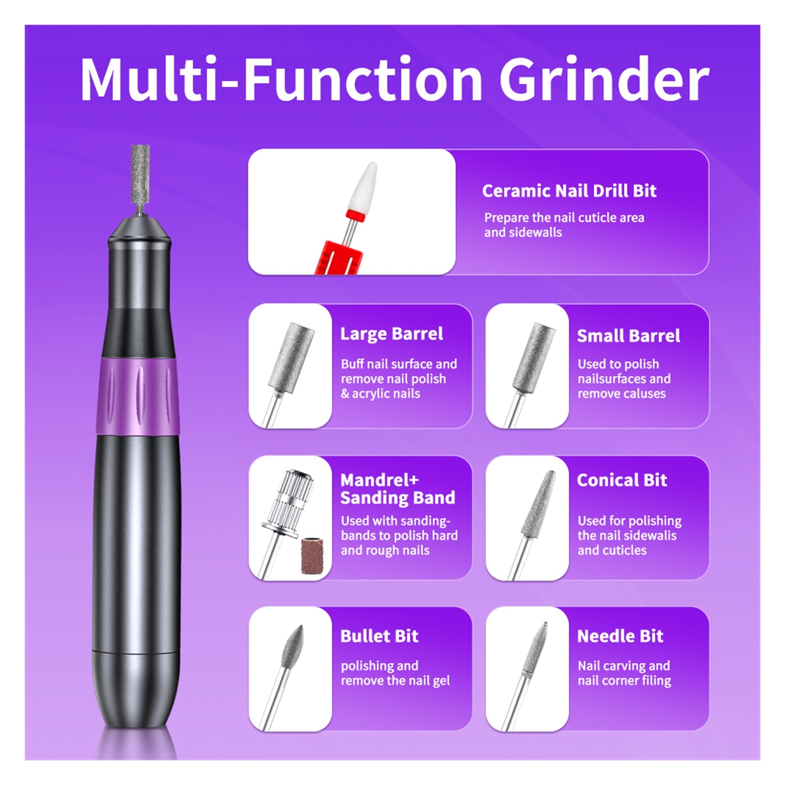 Beaulush 35000RPM Electric Nail Drill, Professional Manicure Machine, Nail Sander, Milling Cutter Set, Salon Tool For Gel Removing ,Low Noise