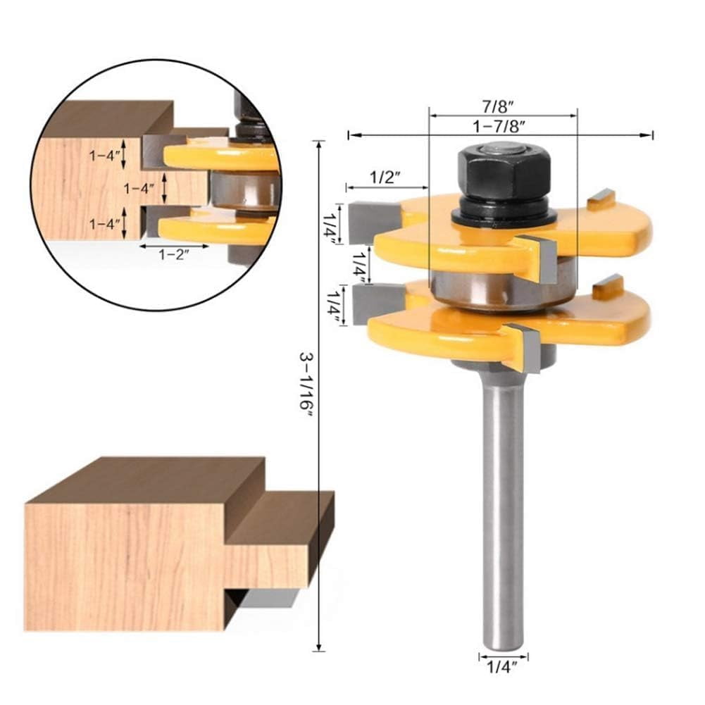 Zgui 3Pcs Router Bits Set 1/4 Inch Shank 45 Degree Miter Router Bit Woodworking Wood Cutter, Wood Carbide Groove Tongue Milling Tool Joint Router Bits Lock Miter Router Bit Wood Milling A418