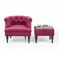 thumbnail image 1 of Velvet Accent Chair with Ottoman, Mid-century Velvet Accent Chair and Storage Ottoman with Tray Set, Wooden Legs Comfy Reading Chair for Bedroom Living Room, 250lbs Weight Capacity, Burgundy, 1 of 5