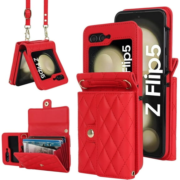 MYKOMI for Samsung Galaxy Z Flip 5 Accordion Crossbody Wallet Case, 4 Card Slots, RFID Blocking, and Adjustable Strap - Stylish and Versatile Accessory for The Modern, Chic Woman