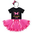 thumbnail image 2 of IBTOM CASTLE Toddler Girls Birthday Outfit Polka Dots Tops Tutu Skirt Mouse Ears Headband for Cake Smash Photo Shoot 4 Years Black + Hot Pink - Bowknot, 2 of 8