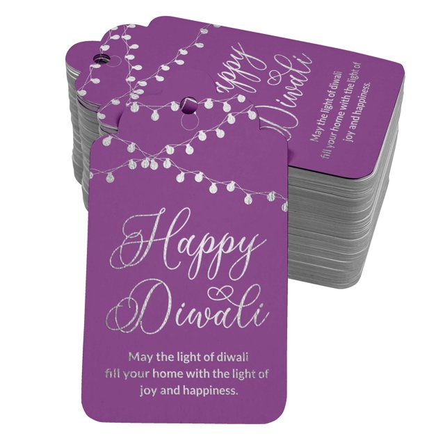 Inkdotpot Real Silver Foil Happy Diwali Tags Favor Hang Paper Tags 100 Pack