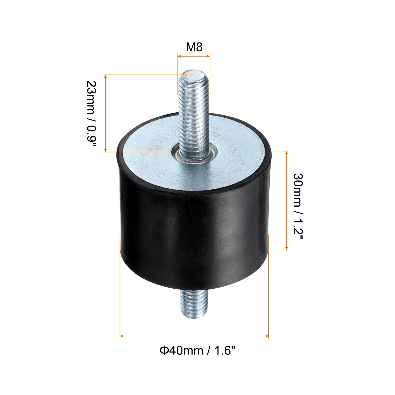 4pcs M8x23mm Thread Studs Rubber Shock Zinc Plated 40x30mm Male 8pcs M8 Lock Nuts