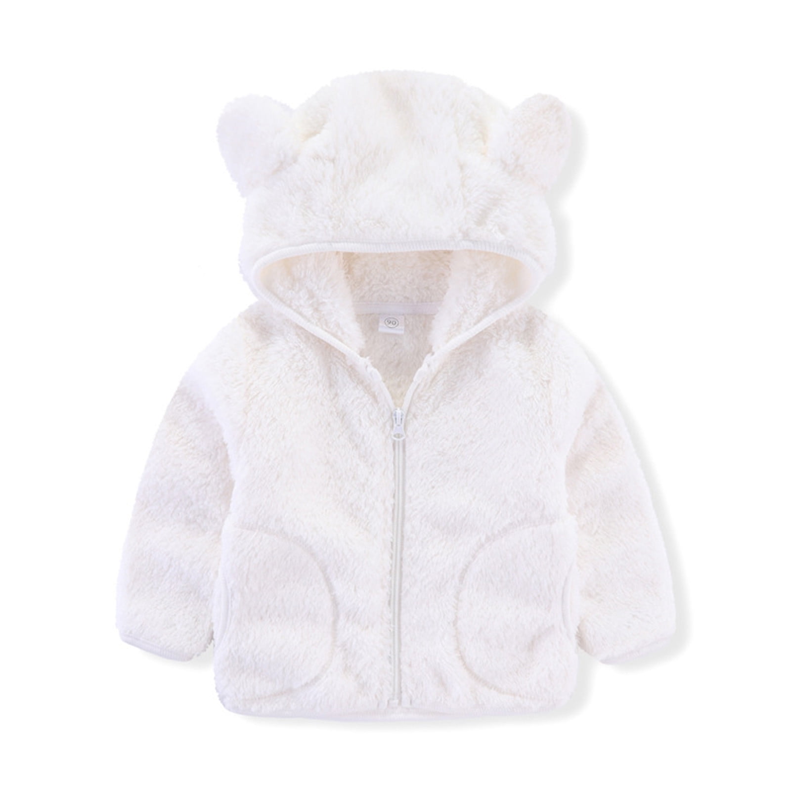 Toddler Baby Winter Jacket 3D Bear Ears Hoodie Coat Faux Fur Fleece Fuzzy Sherpa Thicken Warm Outwear for Girls Boys 