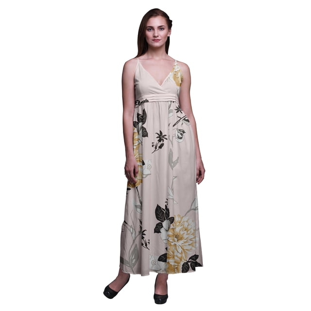 Bimba Robe Longue Maxi Bohème à Bretelles Sans Manches Imprimée Florale pour Femme - Grand