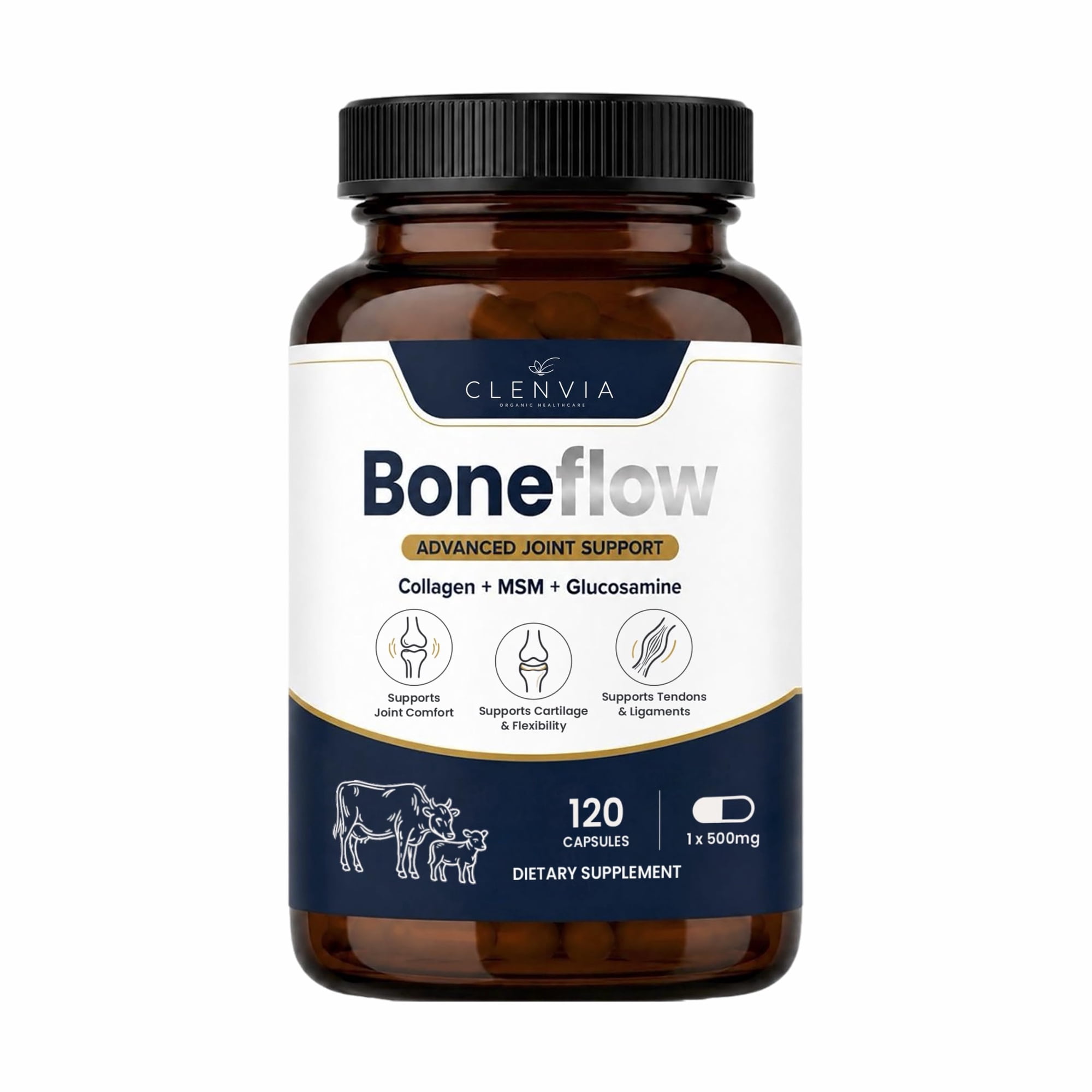 Glucosamine Chondroitin MSM Turmeric Joint Support Supplement with Grass Fed Bone Marrow & Bovine Collagen | Advanced 6-in-1 Formula for Men & Women | 120 Capsules