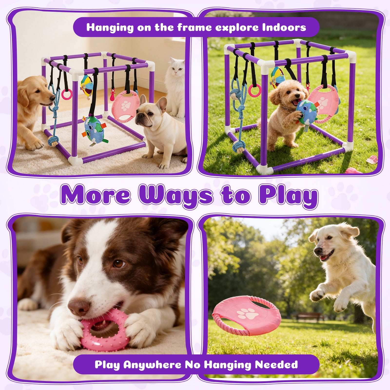 Austok Puppy Play Gym with 8 Hanging Toy Removable Dog Enrichment Playground Interactive Indoor Training Activity Center for Small Dog and Puppy PVC Frame
