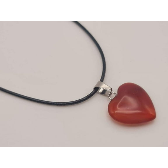 Crystal Necklace Silver Leather Carnelian Heart Healing Crystal Necklace