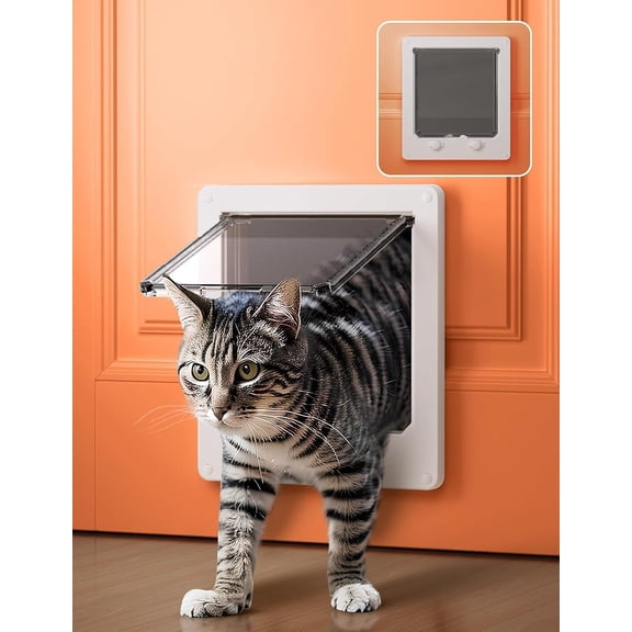 Cat Door Interior Door, Indoor Cat Doors, X-Large Pet Doors for Cats Up to 25 lbs(Frame Size 9.8" x 11.6"), Upgraded 4 Way Locking Kitty Door for Interior & Exterior Doors, Easy to Install